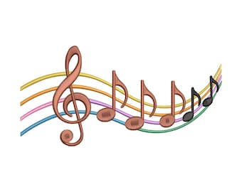 Music Notes Embroidery Design, Treble Clef Machine Embroidery File, Colorful Music Staff Embroidery, Instant Download
