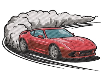 Drifting Sports Car Embroidery Design, Retro Muscle Car Embroidery File, Classic Car Machine Embroidery File, Sports Car Design