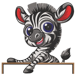 Adorable Baby Zebra Embroidery Design, Animal embroidery design, Safari embroidery file, Cute Funny Zebra Embroidery File