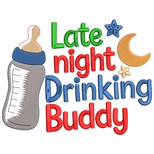 Late Night Drinking Buddy-borduurontwerp, machineborduurontwerp, Drinking Buddies-borduurbestand, borduurbestand bierfles