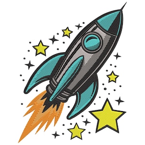 Rocket Ship Embroidery Design, Spacecraft Rocket Machine Embroidery File, Astronaut Rocket Embroidery File, Machine Embroidery Design Pes