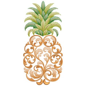 Ornamental Pineapple Embroidery Design: Fruits Tropical Machine Embroidery Digital File, Instant Download