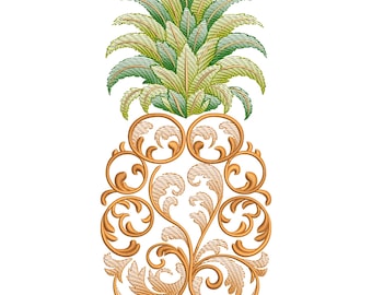 Borduurontwerp sier ananas: fruit tropisch machineborduurwerk digitaal bestand, direct downloaden