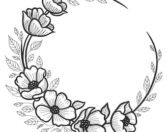 Elegant Floral Wreath Embroidery Design, Flower Circle frame Machine Embroidery File, Machine embroidery file, Instant Download
