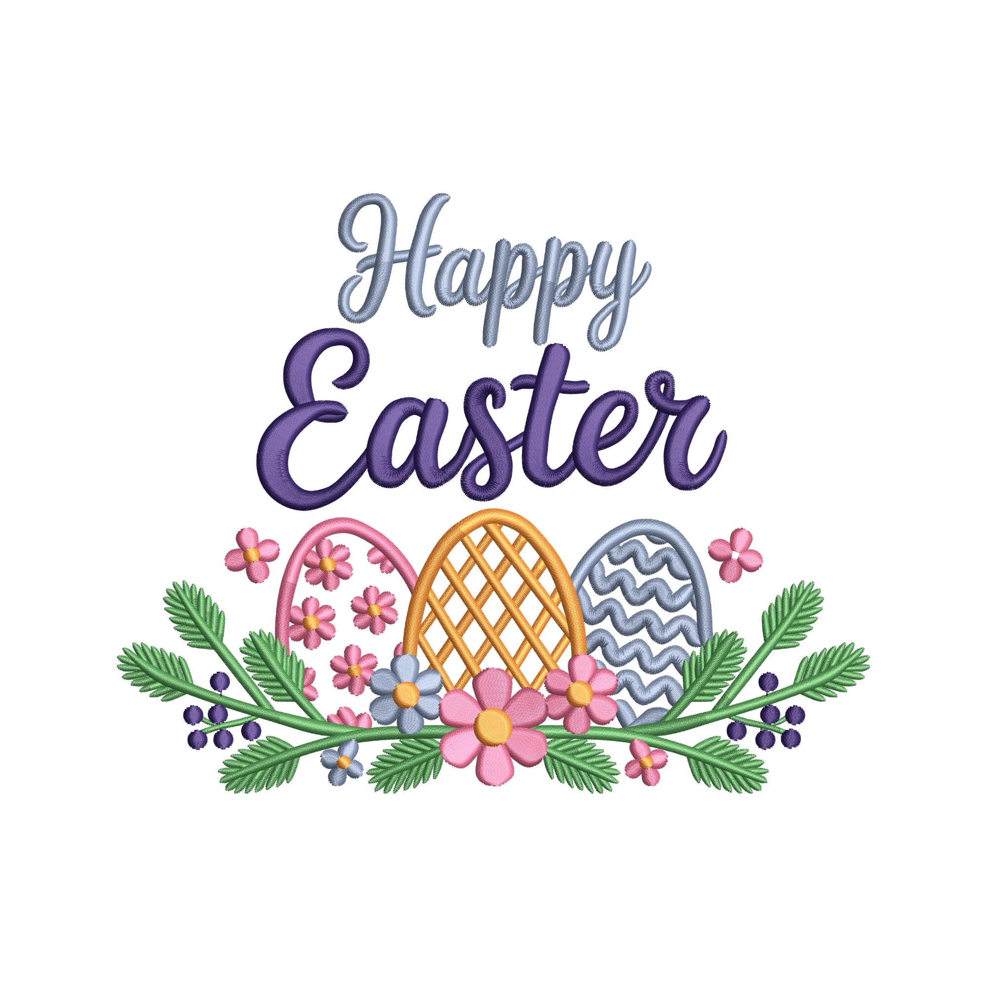Happy Easter Embroidery Design, Floral Bunny Eggs Quote Machine ...