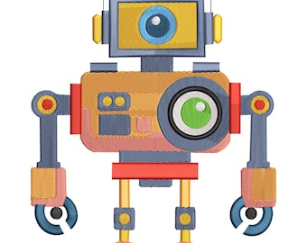 Colorful Robot Embroidery Design, Cute Robot Machine Embroidery File, Robot Machine Embroidery Design, Kids Robot Embroidery Design