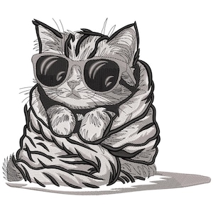 Cool Cat Embroidery Design, Cute Cat Machine Embroidery File, Stylish Kitten Embroidery File, Cat Lover Embroidery File, Kitten Embroidery