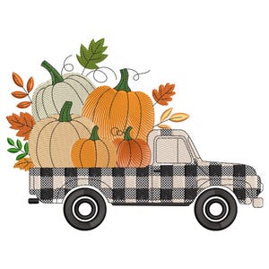 Pumpkin Truck Embroidery Design, Autumn Truck Machine Embroidery File, Happy Fall Truck Embroidery File, Machine Embroidery Design, Instant