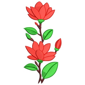 Red Lotus Branch Embroidery Design, Poppy Flower Embroidery File, Floral Embroidery File, Machine Embroidery Design Pes, cnd, dgt, dst, emb