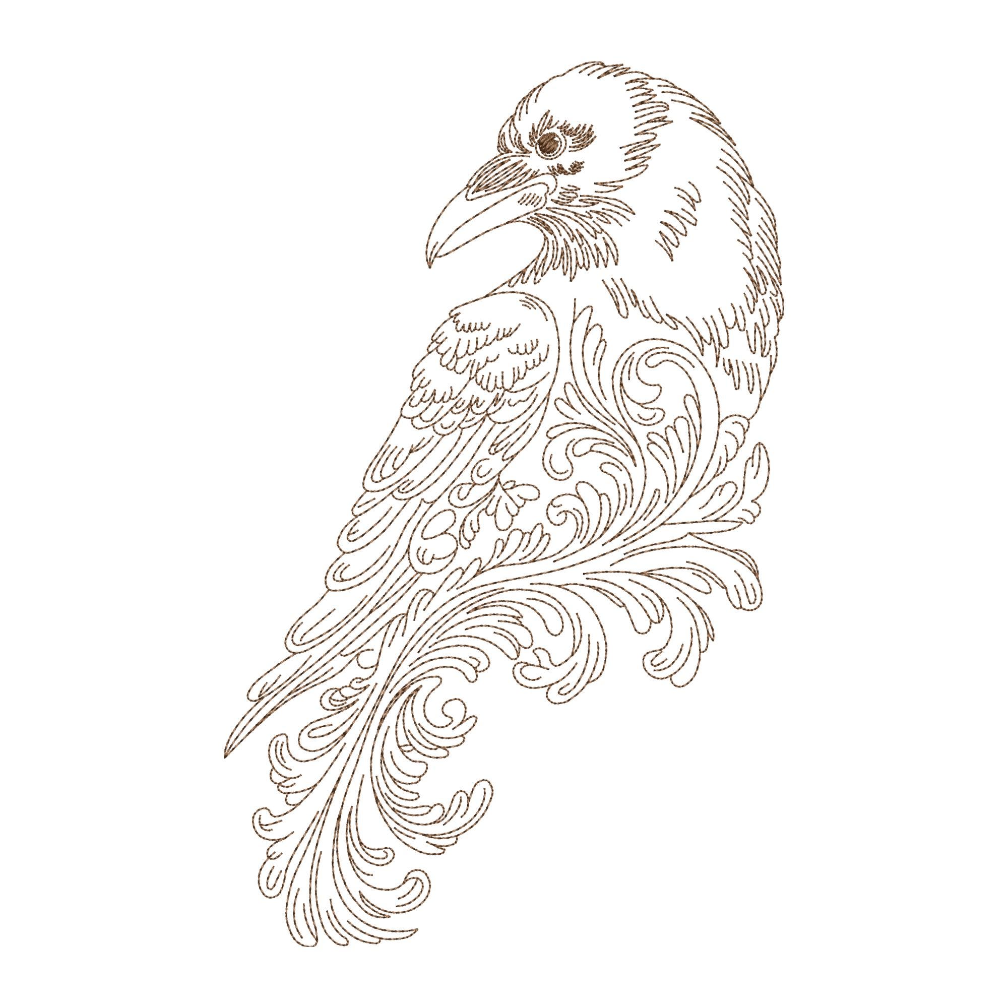 Raven Line Patterns Raven Line Art Embroidery Design, Ornamental Bird Machine Embroidery ...