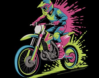 Motocross Rider Embroidery Design, Dirt Bike Racing Machine Embroidery File, Instant Download