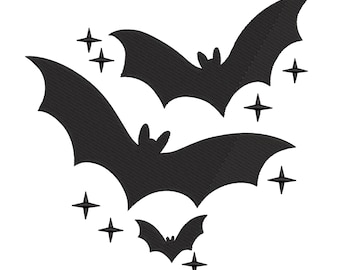 Diseño de bordado de Halloween de murciélagos voladores, estrellas nocturnas, archivo de bordado a máquina de murciélago aterrador, descarga instantánea