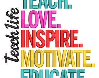 Teach Life Quote Embroidery Design, Teacher Embroidery File, School Machine Embroidery File, Machine Embroidery Instant Download