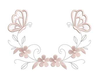 Butterfly Floral Corner Embroidery Design, Butterfly Flower Border Embroidery File, Elegant Butterfly Frame, Instant Download