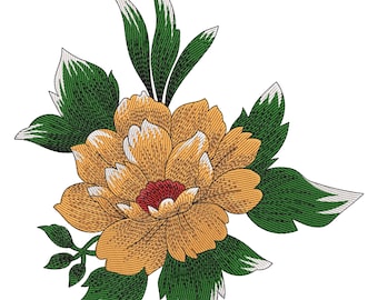 Orange Peony Embroidery Design: Floral Machine Embroidery File (Instant Download)
