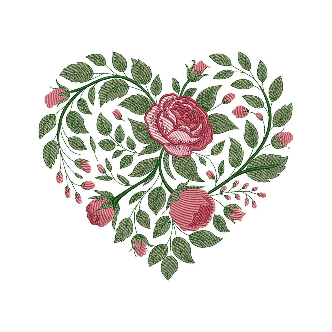 Floral Rose Heart Embroidery Design, Romantic Flower Love Wreath ...