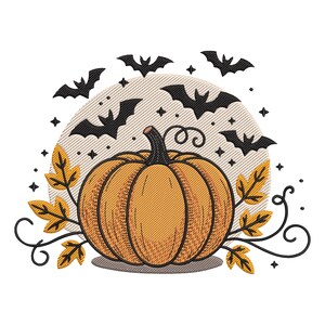 Halloween Pumpkin with Bats Embroidery Design, Spooky Machine Embroidery Digital File, Instant Download