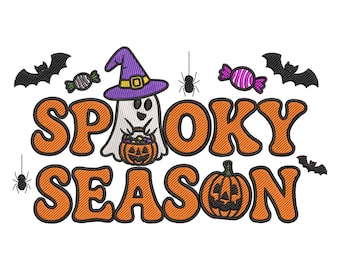 Spooky Season Embroidery Design, Halloween Ghost with Pumpkin Machine Embroidery File, Instant Download