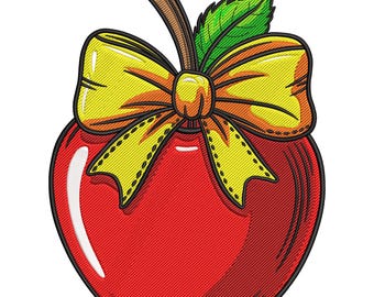 Red Apple with Bow Embroidery Design, Mini Apple Machine Embroidery File, Apple Fill Stitch Embroidery File, Summer Embroidery Design PES