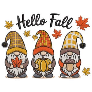 Hello Fall Gnomes Embroidery Design, Autumn Gnomes Embroidery File, Sunflower Gnomes Embroidery, Machine Embroidery, Design Instant Download