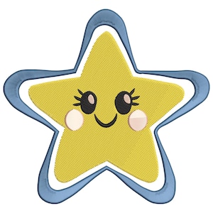 Smiling Star Embroidery Design, Star with happy face embroidery File, Sky embroidery file, kid embroidery download
