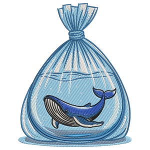 Whale in a Plastic Bag Embroidery Design, Baby Whale Embroidery File, Animal Embroidery Design, Machine Embroidery File, Instant Download