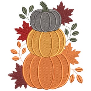 Autumn Leaves & Pumpkins Embroidery Design: Fall Machine Embroidery File