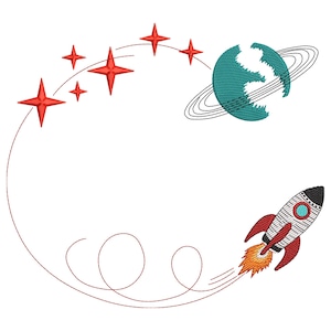 Rocket to the Stars Embroidery Design, Spaceship Embroidery Design, Spacecraft Rocket Machine Embroidery File, Rocket Satellite  Embroidery