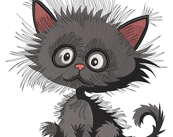 Diseño de bordado de gato negro desaliñado, archivos de bordado a máquina de gatos negros, archivos de bordado de moda para amantes de los gatos (PES, CND, DGT, DST, EMB, EXP)