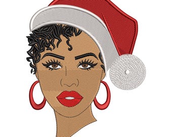Santa Girl Christmas Embroidery Design, Hat Woman Machine Embroidery File, Instant Download