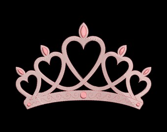 Princess Heart Tiara Embroidery Design, Royal Crown Machine Embroidery File, Instant Download