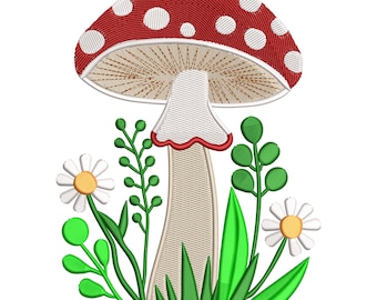 Whimsical Mushroom Embroidery Design, Machine Embroidery File, Mushrooms Machine Embroidery Designs, Flower Mushroom Embroidery File