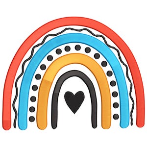 Boho Rainbow Heart Embroidery Design, Rainbow Machine Embroidery File, Whimsical Rainbow and Hearts Embroidery File