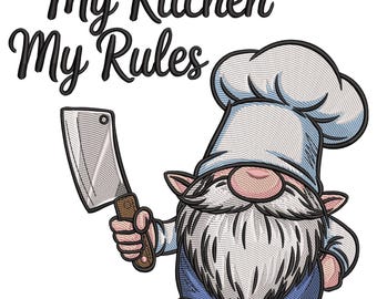 Chef-kok kabouterborduurontwerp: mijn keukenregels kabouters machineborduurwerk digitaal bestand, direct downloaden
