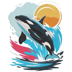 Jumping Orca Whale Embroidery Design, Sunset Machine Embroidery File, Killer Whale Embroidery Files, Animal Embroidery Design