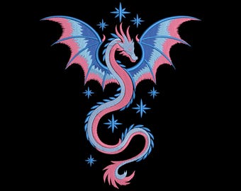 Fantasy Dragon Embroidery Design, Celestial Winged Dragons Machine Embroidery File, Instant Download