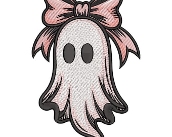 Ghost with Bow Embroidery Design, Spooky Girly Halloween Pattern Machine Embroidery Digital File