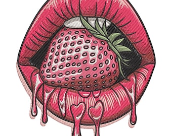 Strawberry in Lips Embroidery Design, Mini to Large Lips Embroidery File, Lipstick Machine Embroidery Design, Kissing Lips Embroidery Design