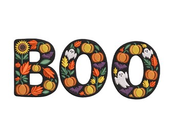 BOO Halloween Embroidery Design, Ghosts and Pumpkins Machine Embroidery Digital File, Instant Download