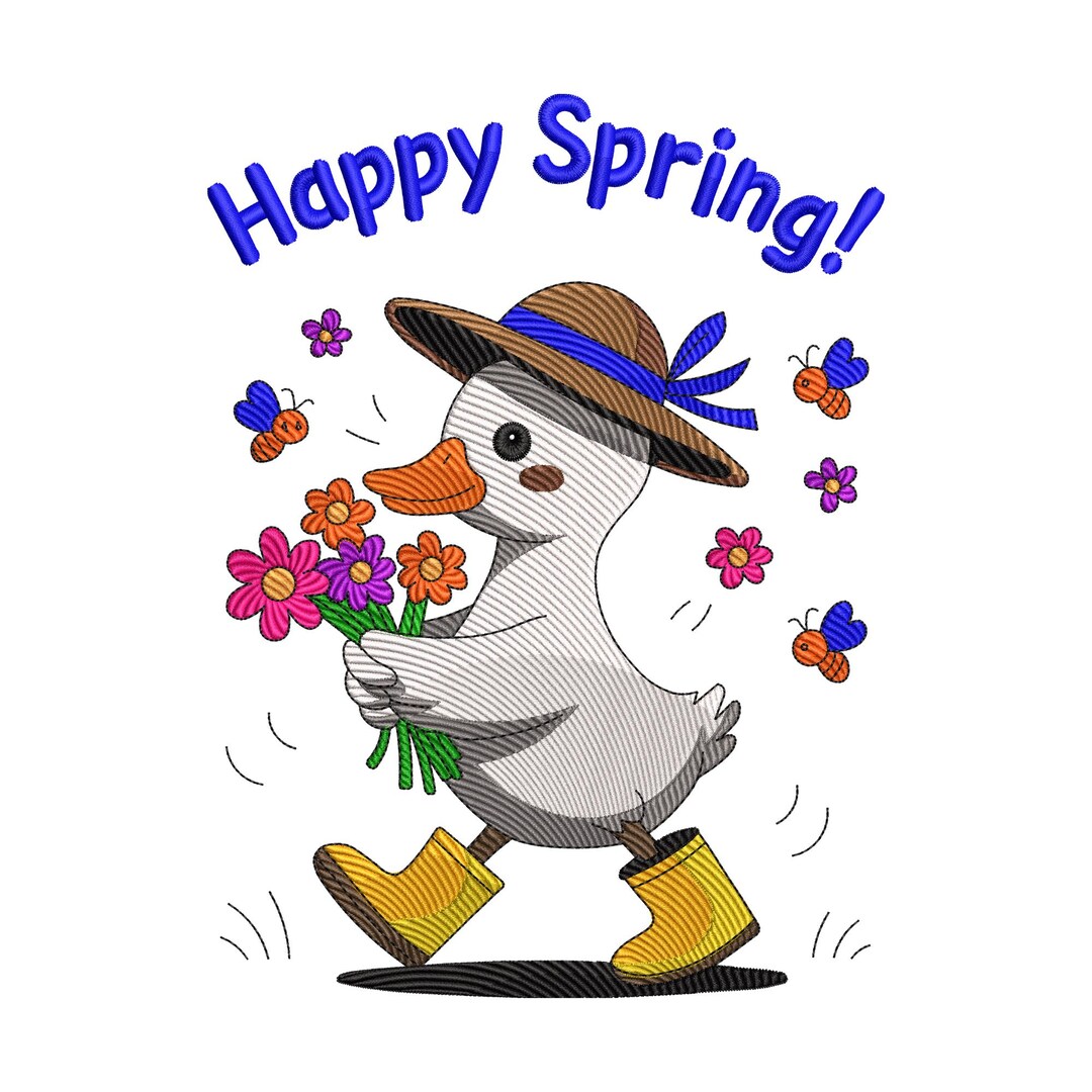 Happy Spring Duck Embroidery Design, Cute Spring Goose Machine ...