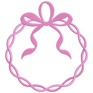 Pink Ribbon Wreath Frame Embroidery Design, Ribbon Crest Frame Embroidery File, Pink Floral Embroidery File, Machine Embroidery Design