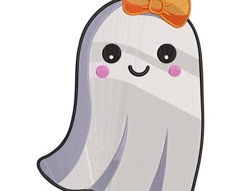 Fantôme mignon avec motif de broderie noeud, fichier numérique de broderie Halloween saison fantasmagorique, téléchargement immédiat