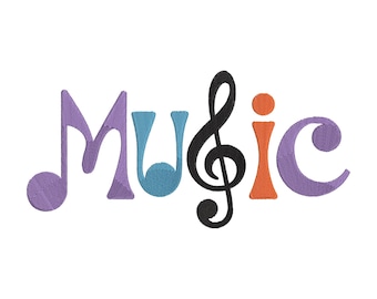 Music Word Embroidery Design, Musical Notes Machine Embroidery File, Music Lover Embroidery Pattern, Instant Download