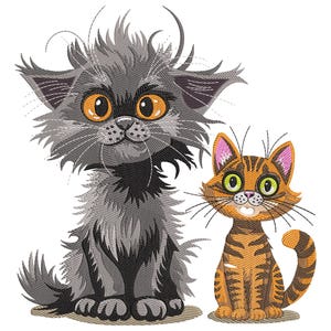 Söt Scruffy & Tabby kattbroderidesign, kattmaskinbroderidesign, kattälskarebroderifil, kattdjurbroderifil