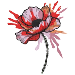 Artistic Red Poppy Flower Embroidery Design, Red Flower Embroidery File, Poppies Machine Embroidery File, Floral Machine Embroidery Design