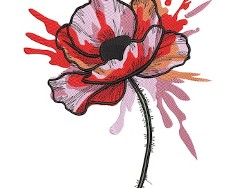 Artistic Red Poppy Flower Embroidery Design, Red Flower Embroidery File, Poppies Machine Embroidery File, Floral Machine Embroidery Design