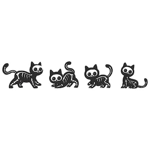 Skeleton Black Cat Embroidery Design: Halloween Kitten Machine Embroidery Digital File (Instant Download)