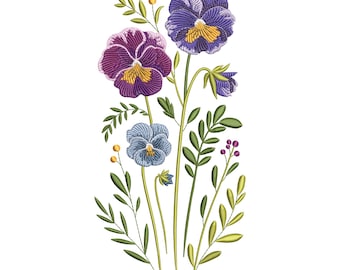 Pansy Wildflower Bouquet Embroidery Design, Floral Machine Embroidery File, Instant Download