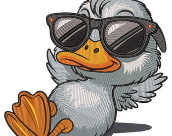 Cool Duck with Sunglasses Embroidery Design, Humor Machine Embroidery File, Cool Duck Machine Embroidery File, Little duck with Sunglasses