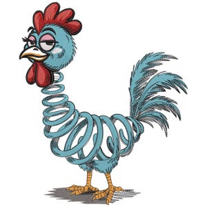 Frühling Huhn mit Einstellung, lustiges verrücktes Huhn Maschinenstickdatei, niedliches Huhn Stickdatei PES, CND, EMB, Hus